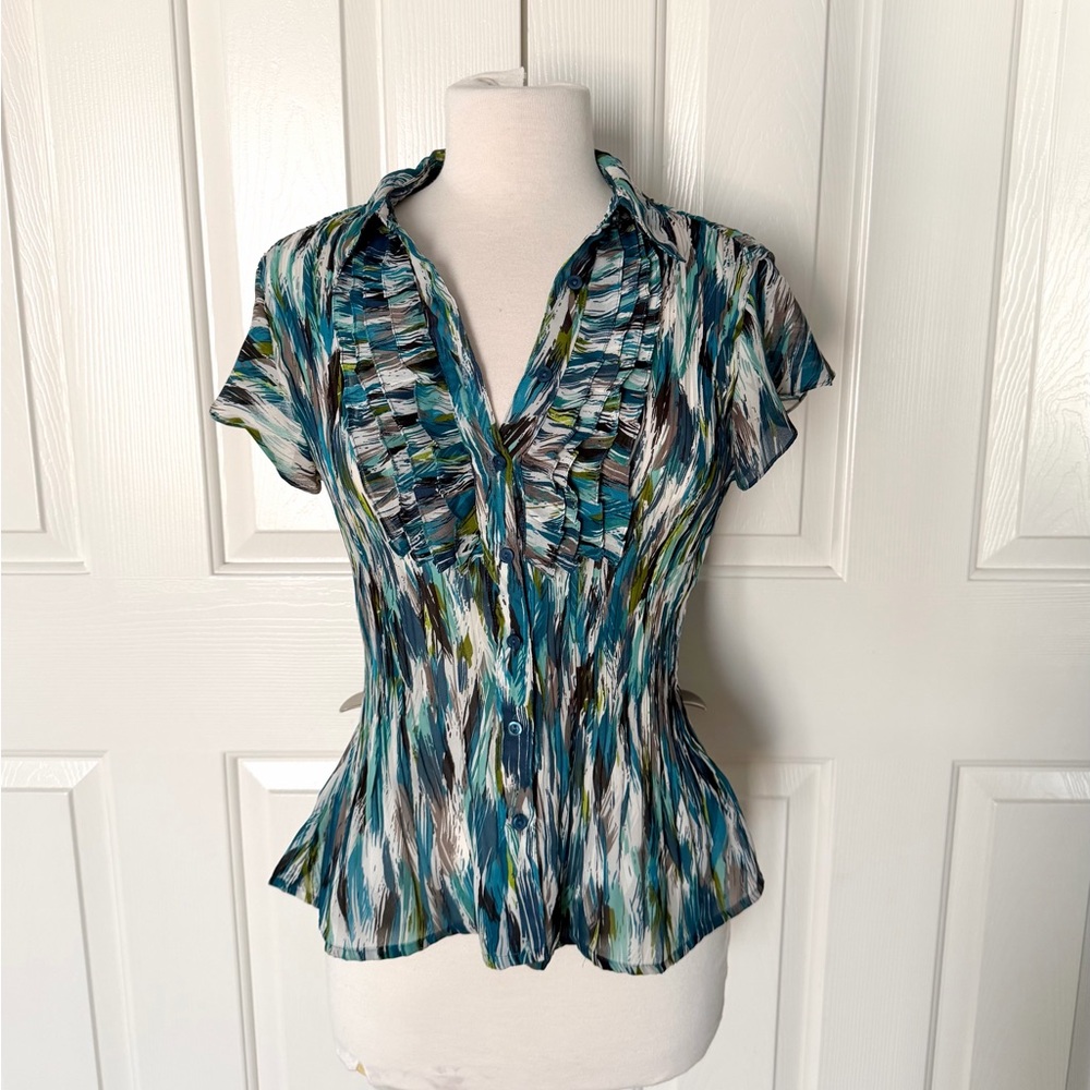 Women’s Teal Multi-Color Short Sleeve Blouse